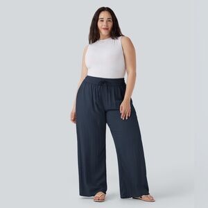 Halara Linen-Feel Wide Leg Pants - 2X - Navy